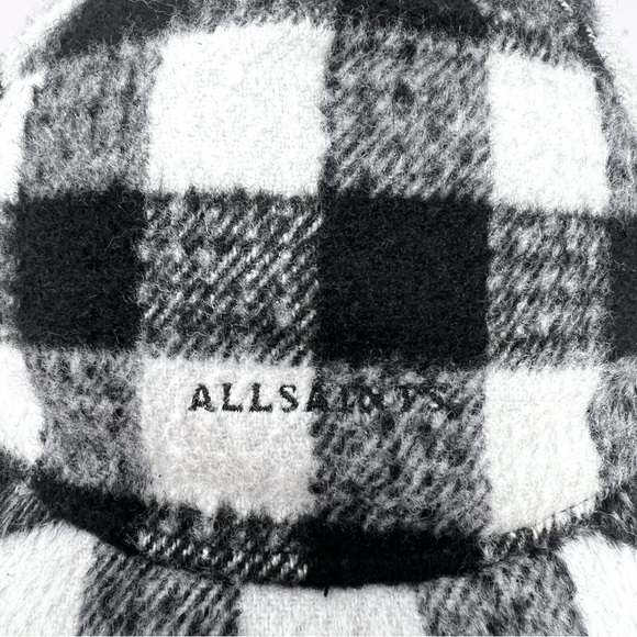 All Saints Check Baseball Cap Strapback Hat Black White Buffalo Check Fuzzy GUC - Picture 2 of 9